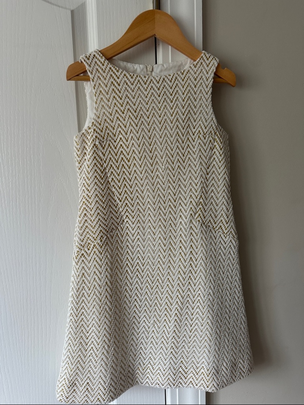 Girls Cream and Gold Chevron Formal Dress